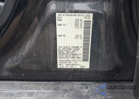 2013 Nissan Altima 2.5/S/Sv/Sl z USA, uszkodzony, nr VIN 1N4AL3AP0DC265732